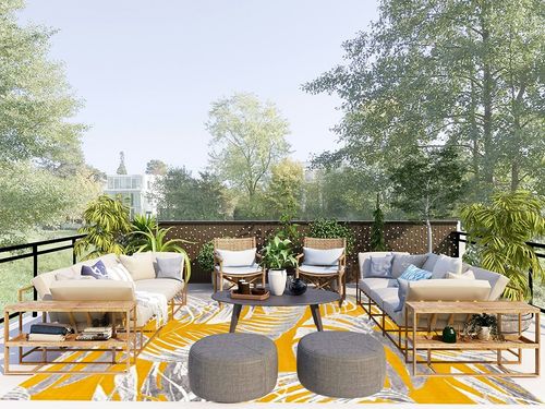 Unique Loom Blossom Collection Area Rug - Montego (7' 10" x 10' Rectangle, Yellow/ Ivory) in Scandinavian Modern Patio