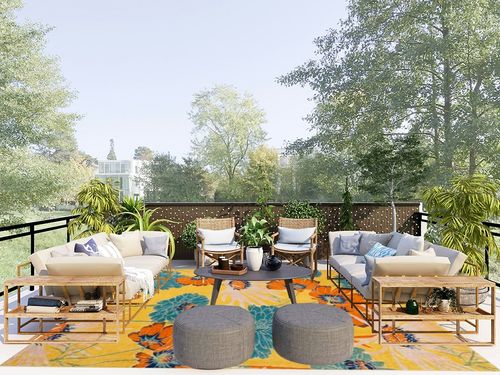 Nourison Allur Yellow Multicolor 7'10" x 9'10" Area Rug, Modern, Floral, Bed Room, Living Room, Dining Room, Kitchen, Easy Cleaning, Non Shedding, (8' x 10') in Scandinavian Modern Patio