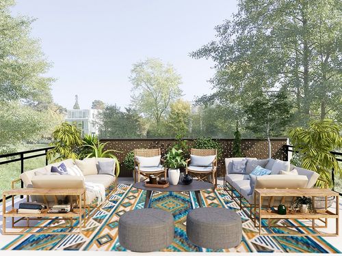 SAFAVIEH Aspen Collection Area Rug - 8' x 10', Blue & Yellow, Handmade Boho Wool, Ideal for High Traffic Areas in Living Room, Bedroom (APN352M) in Scandinavian Modern Patio