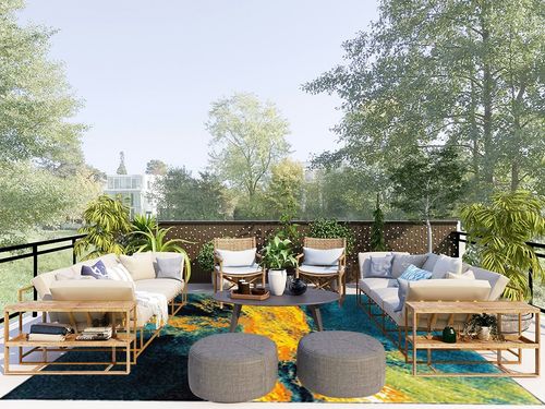 SAFAVIEH Galaxy Collection 8' x 10' Blue/Yellow GAL117L Modern Abstract Non-Shedding Living Room Dining Bedroom Area Rug in Scandinavian Modern Patio