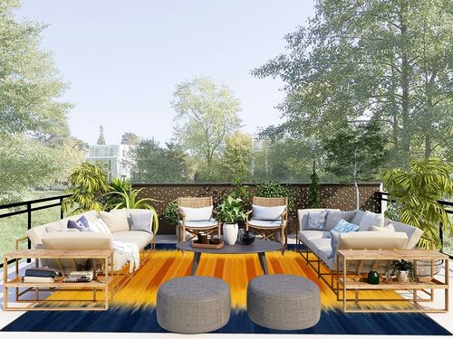 SAFAVIEH Kilim Collection Area Rug - 8' x 10', Dark Blue & Yellow, Handmade Flat Weave Wool, Ideal for High Traffic Areas in Living Room, Bedroom (KLM821B) in Scandinavian Modern Patio