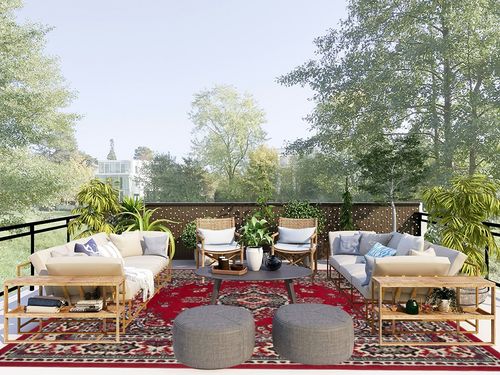 Home Dynamix Premium Sakarya Traditional Medallion Border Area Rug, Claret, 7'8"x10'7" Rectangle in Scandinavian Modern Patio