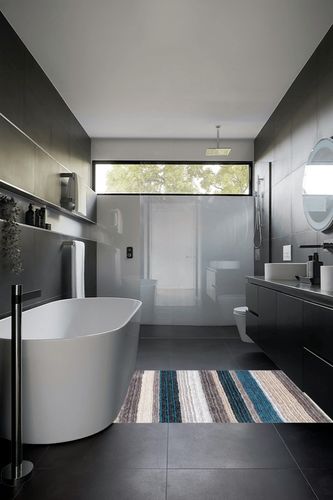 nuLOOM Drey Striped Shag Area Rug, 4' x 6', Blue Multi in Black Modern Bathroom