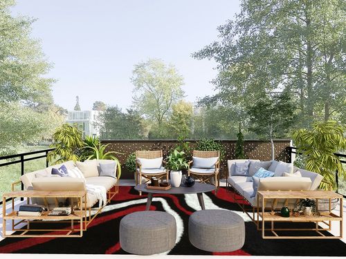 RINOLO "Aria Collection Soft Pile Hand Tufted Shag Area Rug (Black, Red, White, 8' x 11') in Scandinavian Modern Patio