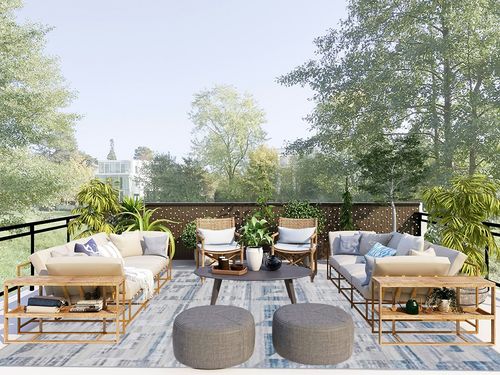 LUXE WEAVERS Modern Geometric Blue 8x10 Area Rug, Blue and Gray Abstract Shapes Carpet for Living Room and Bedroom in Scandinavian Modern Patio