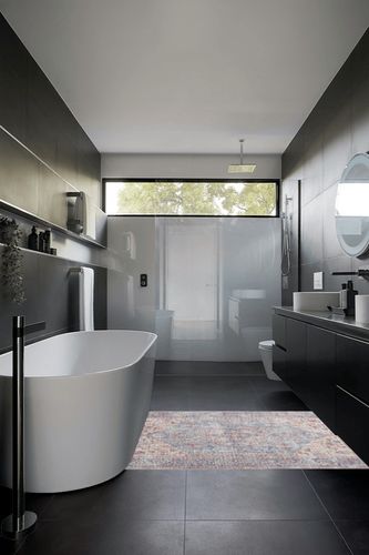 Nicole Curtis Machine Washable Series 1 Bohemian Blue/Multi 4' x 6' Area -Rug, Easy -Cleaning, Non Shedding, Bed Room, Living Room, Dining Room, Kitchen (4x6) in Black Modern Bathroom