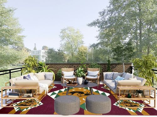 AllStar Rugs Red 8x10 Tribal Area Rug (7' 7" x 10' 6") in Scandinavian Modern Patio