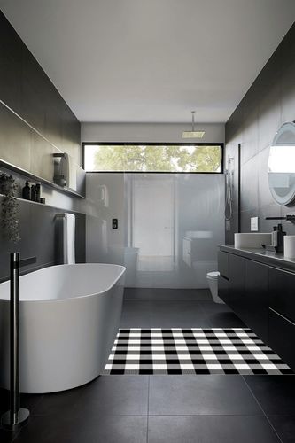 Buffalo Plaid x Rug Inch for Layered Hello Door Mats Washable Black and White Checked Outdoor Rugs Carpet Front Entryway (Black White, 48 x 72 Inch) in Black Modern Bathroom
