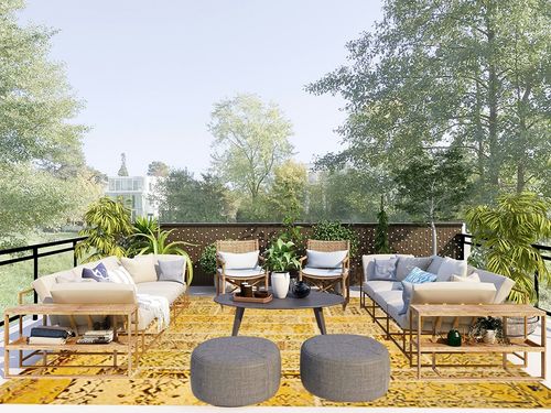 SAFAVIEH Monaco Collection Area Rug - 8' x 11', Yellow & Multi, Modern Patchwork Distressed Design, Non-Shedding & Easy Care, Ideal for High Traffic Areas in Living Room, Bedroom (MNC216K) in Scandinavian Modern Patio