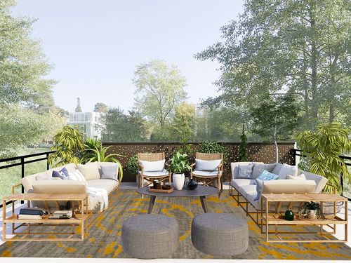 SAFAVIEH Porcello Collection Area Rug - 8'2" x 11', Light Grey & Yellow, Modern Abstract Design, Non-Shedding & Easy Care, Ideal for High Traffic Areas in Living Room, Bedroom (PRL7735C) in Scandinavian Modern Patio