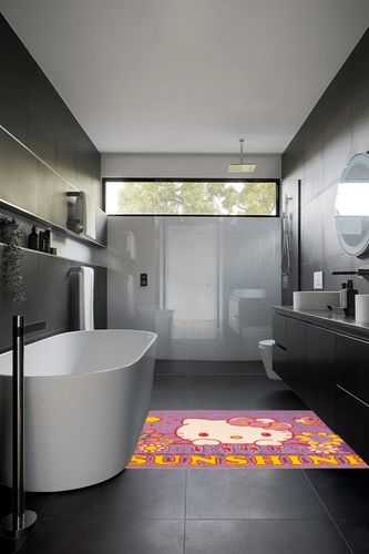 Franco Hello Kitty Kids Room Non Slip Area Rug, 69 in x 52 in, (Official Licensed Product) in Black Modern Bathroom