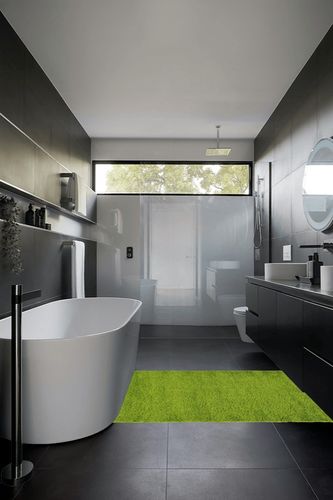 Unique Loom Solid Shag Collection Area Rug (4' 1" x 6' 1" Rectangle, Grass Green) in Black Modern Bathroom