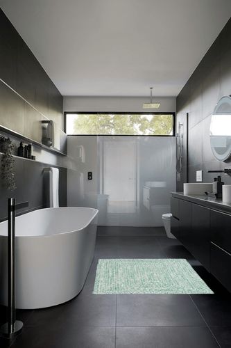 Super Area Rugs Farmhouse Braided Rug Cotton Kitchen Reversible Carpet Light Green & White, 4' X 6' Rectangle in Black Modern Bathroom