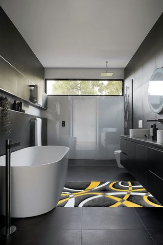 GLORY RUGS Area Rug 4x6 Yellow Door Mat Modern Swirls Carpet Bedroom Living Room Contemporary Dining Accent Sevilla Collection 4816 in Black Modern Bathroom