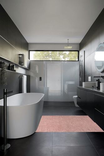 Eyely UES100P-4 Supersoft Haze Solid Low-Pile Indoor Area Rug Casual;Contemporary;Solid;Traditional, Bedroom, Kitchen, Living Room, Easy-Cleaning, Non-Shedding, 4 X 6, Pink in Black Modern Bathroom