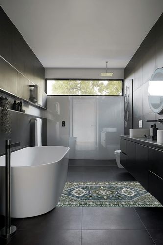 Rofee Living Boho Area Rug 4x6 Washable Olive Green and Blue Vintage Distressed Accent Floor Carpet for Living Room Bedroom in Black Modern Bathroom