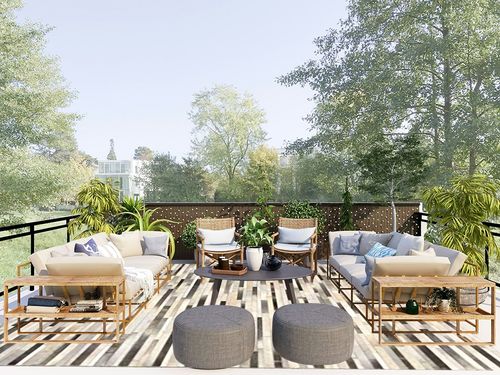 Leather Area Rug Patchwork Stripe Style in Various Sizes from Cow Hide | Luxury Carpet for Indoor use (9x12) in Scandinavian Modern Patio