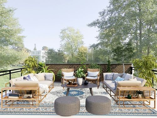 Area Rug Living Room Rugs: 9x12 Machine Washable Rug Soft Low Pile Area Rug with Non-Slip Backing, Medallion Floor Carpet for Bedroom Dining Room Nursery Home Office-Blue/Cream in Scandinavian Modern Patio