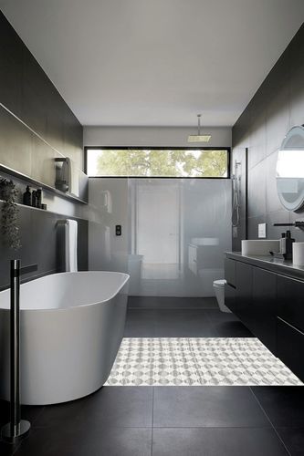 Rugs USA x Arvin Olano Fractal Diamond Wool Area Rug, 4' x 6', Grey in Black Modern Bathroom