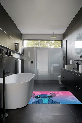 KLGB Large Anime Rug Little Blue Monster Rug for Stitch, Non-Slip Bathroom Rugs, Kitchen Rugs Velvet Carpet Floor Mat Rugs for Bedroom (Little Blue Monster 4, 36"x24") in Black Modern Bathroom