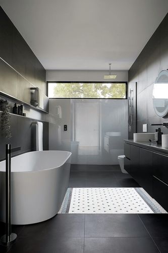 Alfa Rich 4x6 Area Rugs, Blue Grey Cream Rug, Cotton, Pet Friendly, Easy Clean Washable Rug in Black Modern Bathroom