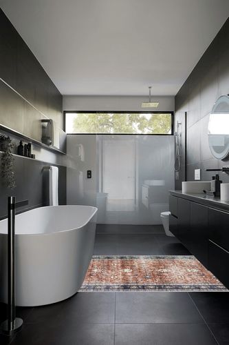 BRICHOEE Vintage Washable Area Rug 4x6 Brick Red Low-Pile Indoor Floral Print Carpet Non Slip Printed Persian Boho Rug for Living Room in Black Modern Bathroom