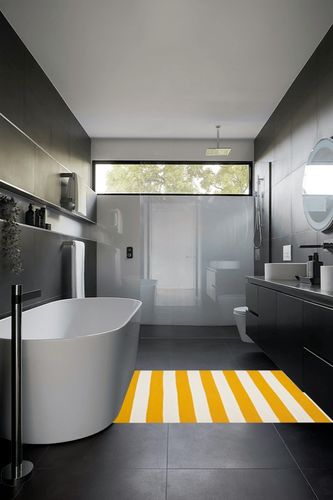 SAFAVIEH Montauk Collection Accent Rug - 4' x 6', Yellow & Ivory, Handmade Flat Weave Boho Farmhouse Cotton Stripe, Ideal for High Traffic Areas in Entryway, Living Room, Bedroom (MTK712A) in Black Modern Bathroom