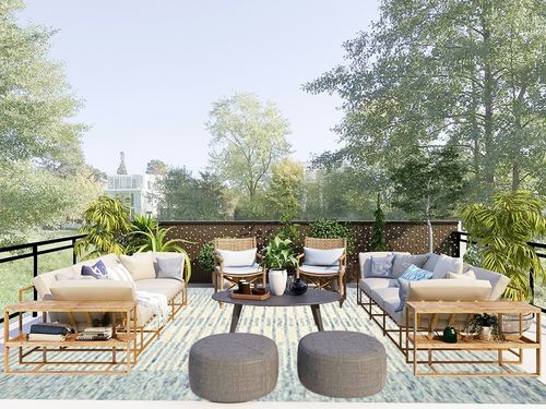 Loloi Chris Loves Julia x Chris Ivory/Denim 8'-6" x 11'-6" Area Rug in Scandinavian Modern Patio