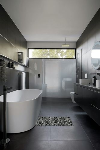 Wonnitar Moroccan Washable Area Rug in Black Modern Bathroom