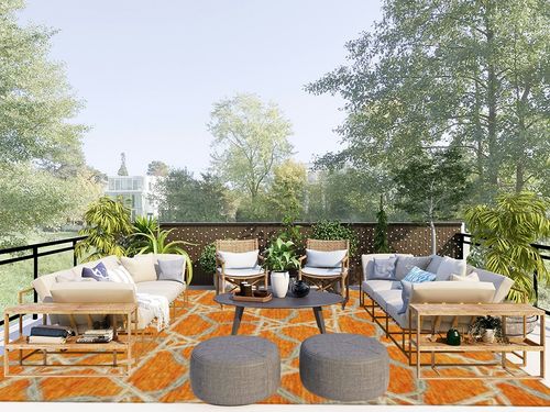 Addison Rugs Chantille ACN959 Orange 9' x 12' Indoor Outdoor Area Rug, Easy Clean, Machine Washable, Non Shedding, Bedroom, Entry, Living Room, Dining Room, Kitchen, Patio Rug in Scandinavian Modern Patio