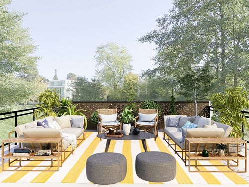 Unique Loom Chindi Rag Collection Area Rug - Striped (9' x 12' 2" Rectangle, Yellow and Ivory) in Scandinavian Modern Patio