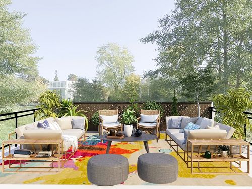 Unique Loom Estrella Collection, Abstract, Bright Colors, Modern Area Rug, Rectangular 9' 0" x 12' 0", Beige/Yellow in Scandinavian Modern Patio