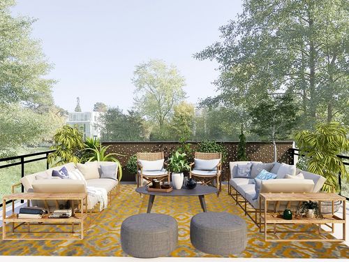 SAFAVIEH Porcello Collection Area Rug - 9' x 12', Light Grey & Yellow, Moroccan Quatrefoil Distressed Design, Non-Shedding & Easy Care, Ideal for High Traffic Areas in Living Room, Bedroom (PRL7734C) in Scandinavian Modern Patio