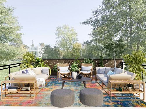 Nourison Celestial Blue/Yellow 9' x 12' Area Rug, Contemporary, Abstract, Easy Cleaning, Non Shedding, Bed Room, Living Room, Dining Room, Kitchen (9x12) in Scandinavian Modern Patio