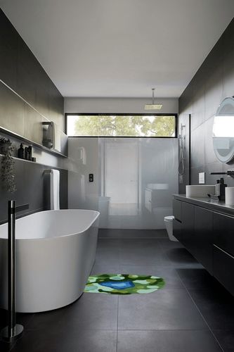 HelloTree Green Moss Shag Bathroom Rugs Oval Bath Mats for Bathroom Decor Soft Non-Slip Washable Indoor Shower Mat Doormat 20"x32" in Black Modern Bathroom