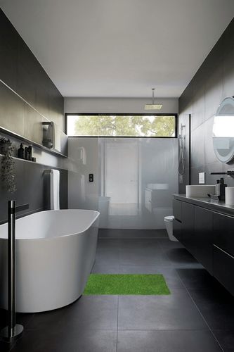 MAYSHINE Artificial Turf Grass Indoor/Outdoor Non-Slip Door Mat, Dirt Trapper Patio Rug (24"x35") | Great for Dogs & Pets, Long Lasting Faux Fake Carpet | Can be Cut to Size, Spray w/Water to Clean in Black Modern Bathroom