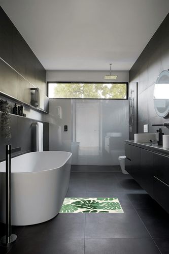 Lukinbox Green Bathroom Rugs Non Slip, Cute Washable Bath Rugs Mat, Small Leaf Bathroom Mat Soft Plant Area Rug for Indoor Shower Bathtub, 20"x31" in Black Modern Bathroom