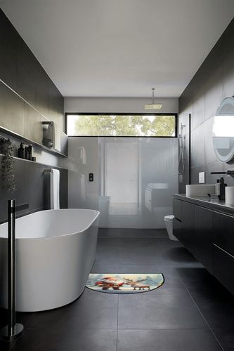 Christmas Scene Winter Santa Claus (9) Half Round Door Mat Indoor Entrance Half Circle Area Rug Semi Circular Door Mat Half Moon Rug for Floor Bathroom Living Room Bedroom Kitchen Fireplace 24"x36" in Black Modern Bathroom