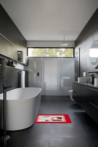 Area Rug 2x3 Feet, Christmas Santa Claus with Cotton Linen Sack Many Gifts Red Plaid Rug, Rugs for Living Room Decor Bedroom Decor Kids Room, Non-Slip Living Room Rugs, Comrft Carpet Washable Rug in Black Modern Bathroom