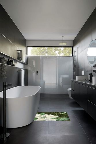 OComster Merry Christmas Rectangle Shape Large Area Rugs - 2 x 3 Feet White Xmas Poinsettia Pine Needle Green Retro - (Non-Woven + Rubber) Low File Floor Mat in Black Modern Bathroom