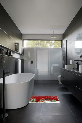 Area Rug 2x3 Feet, Xmas Gifts Winter Snowflake Xmas Tree Christmas Snowman Rug, Rugs for Living Room Decor Bedroom Decor Kids Room, Non-Slip Living Room Rugs, Comrft Carpet Washable Rug in Black Modern Bathroom