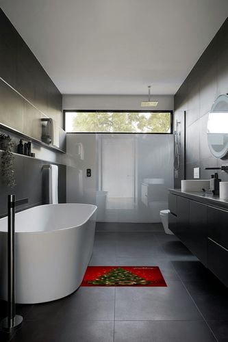 Area Rugs Non-Slip Washable Rug Christmas Tree Wrapped with Red Ribbon with Bells Indoor Rug Rubber Backing Floor Mats Home Decor Carpet for Living Room Dining Room Non Shedding 2x3 Ft in Black Modern Bathroom