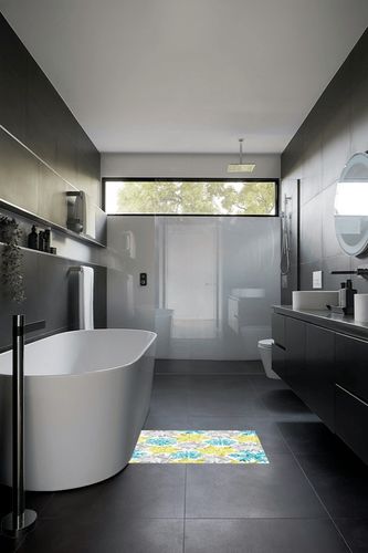 Rectangular Area Rug for Living Room, Bedroom, Christmas Non-Slip Residential Carpet, Kitchen Rugs, Winter Yellow Teal Grey Snowflake Merry Christmas Floor Mat with Rubber Backing 2' x 3' in Black Modern Bathroom