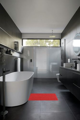 Red Bathroom Rugs Christmas Décor - Extra Soft and Absorbent Red Bathroom Rugs - Machine Wash, Non Slip Striped Bath Mats for Indoor, Kitchen, Toilet Decorations for Christmas ( Red 20''x30 +15''x23) in Black Modern Bathroom