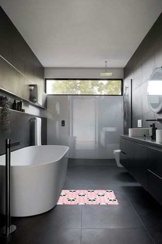 Cute Cartoon Panda Pink Bathroom Rugs Fluffy Absorbent Bath Mat Machine Washable Soft Microfiber Shaggy Kitchen Mat Non Slip Carpet Runner for Bathtub Entryway Bedroom Floor in Black Modern Bathroom