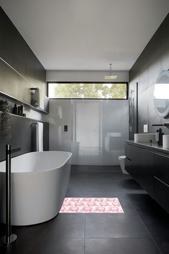 Pink Cartoon Elephant Bathroom Rugs Fluffy Absorbent Bath Mat Machine Washable Soft Microfiber Shaggy Kitchen Mat Non Slip Carpet Runner for Shower Room Sink Bath Laundry Decor in Black Modern Bathroom