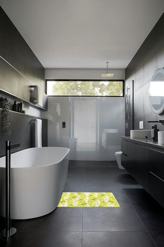 Farmhouse Plush Shag Bath Rugs Yellow Blossom Flower Vine Soft Fluffy Floor Doormat Carpet,Non-Slip Door Mats for Living Room Bedroom Kitchen Entryway Plant Wood Grain in Black Modern Bathroom