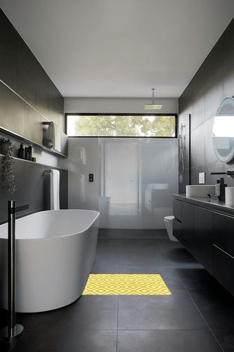 Geometric Plush Shag Bath Rugs Abstract Diamond Plaid Soft Fluffy Floor Doormat Carpet,Non-Slip Door Mats for Living Room Bedroom Kitchen Entryway Yellow Geometrical Art in Black Modern Bathroom