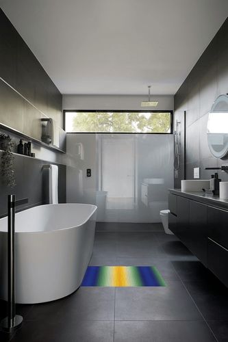 Abstract Plush Shag Bath Rugs Geometric Plaid Colorful Gradient Soft Fluffy Floor Doormat Carpet,Non-Slip Door Mats for Living Room Bedroom Kitchen Entryway Blue Yellow Green in Black Modern Bathroom