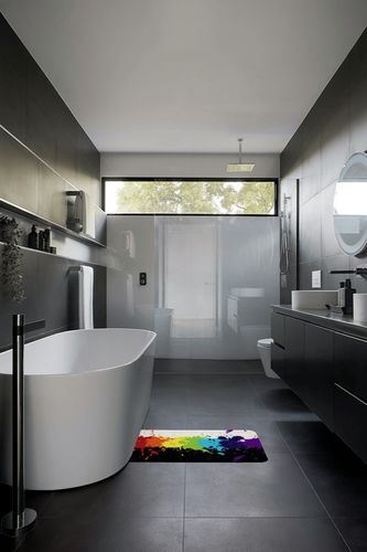 Rainbow Tie Dye Rugs,Colorful Splash Paint Fluffy Rugs for Bedroom Multicolor Grafitti Durable Indoor Entry Rug Luxury,Modern Abstract Non Slip Bathroom Carpet Black White 18x30 inches in Black Modern Bathroom